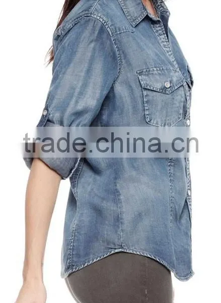 2015 Fitted Button Down Girl's Fashion Jeans Shirt OEM Service Wholesale New Luxury Casual Shirt Slim Fit Stylish Dress Shirts photo-3