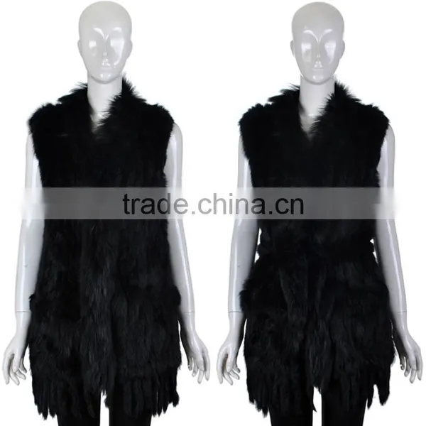 Yanran Fur Factory YR250 Fashion Woman Fur Gilet With Tassels Knit Real Rabbit Raccoon Fur Vest photo-2