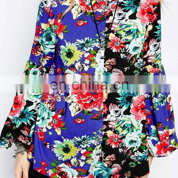 2016 New Designs Blouses Designs Long Sleeve Mosaic Blouses Print Latest Fashion Blouse Design photo-2