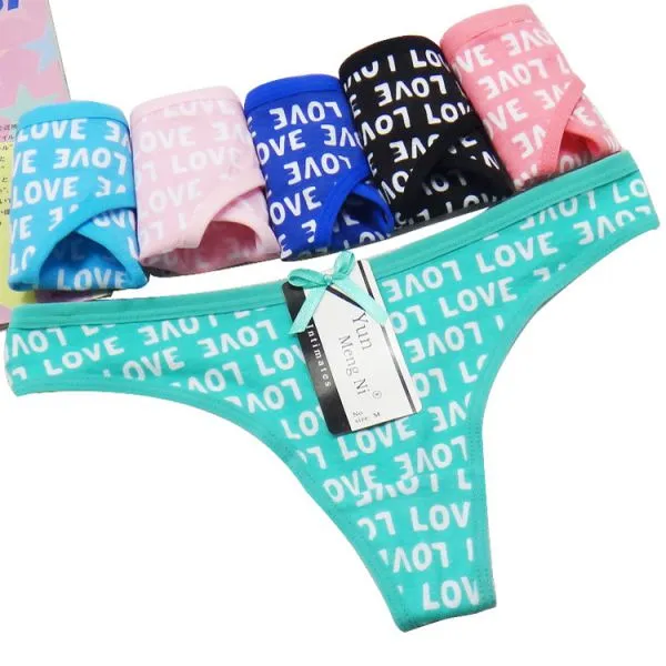 Yun Meng Ni Sexy Underwear Pretty Love Printed Grils Panties Cotton Thongs For Women photo-5