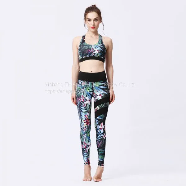 3D Print Sports Yoga Bra High Elastic Seamless Fashion Anti Cellulite Leggings Set photo-3