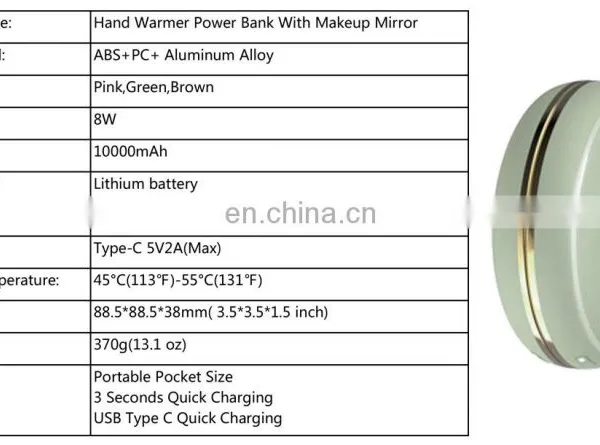 OEM Powerbank Phone Portable Charger 10000mah Smart Universal Power Bank With Makeup Mirror photo-2
