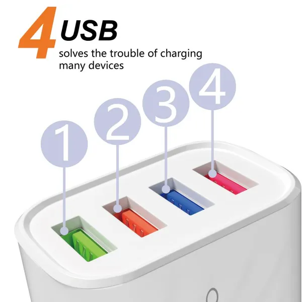 Hot Selling Quick Charge 2.0 US EU Charging Plug 4USB Port Suitable for Different Mobile Phones photo-5