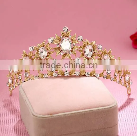 Gold Rhinestones Alloy Crystal Crowns Wholesale Factory Wedding Tiara Crown Band photo-6