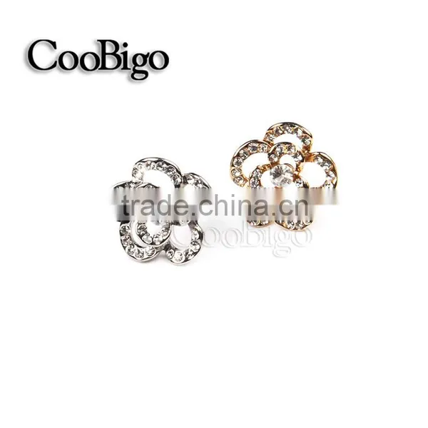 Fashion Jewelry Rhinestone Camellia Cuff-Link Gold Silver Unisex Party Gift Promotion Apparel Accessories photo-3