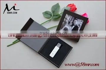 Empty USB Gift Storage Packaging Box Linen Leather Paper With Photo Frame photo-5