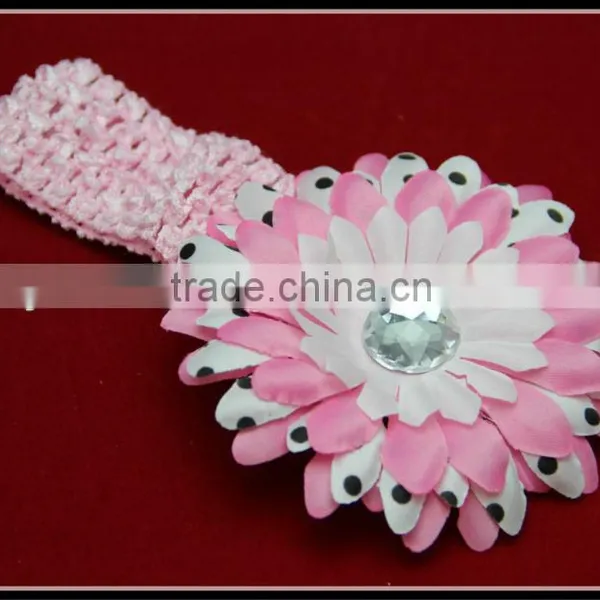 Cute Baby Crochet Headband With Fabric Flower