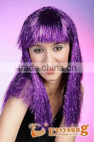 Wild Cherry Wig, Tinsel Synthetic Wigs,purple Football Fans Wigs photo-3