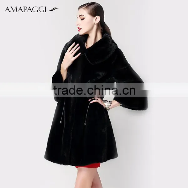 Factory Sale Black Slim Mink Fur Winter Coat for Ladies photo-2