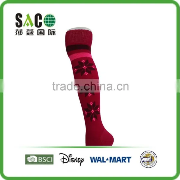 Pink Black Snow Pattern Pink Black Stripe Red Cotton Knee High Sports Socks photo-2