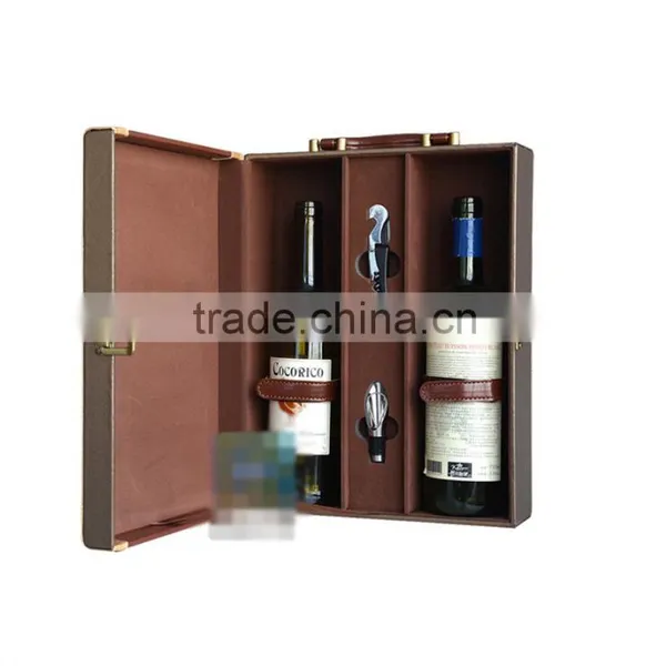 Chinese Factories Wholesale Custom High-grade PU Leather 2 Slot Wine Champagne Boxes, Brown Gift Box photo-3