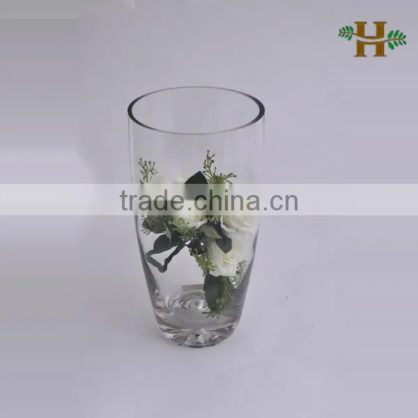 Wholesale Cheap Cone Glass Vase, Handmade Clear Glass Artware With Bubble Base