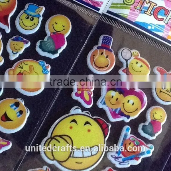 EMOJI SMILEY FACE Childrens Puffy PVC Stickers 12 Packs 3 Different 4 Of Each photo-4