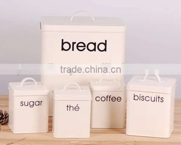 Set of 5 Household Square Metal Storage Canisters Bread Box Coffee Tea Biscuit Sugar Tin Jar photo-2