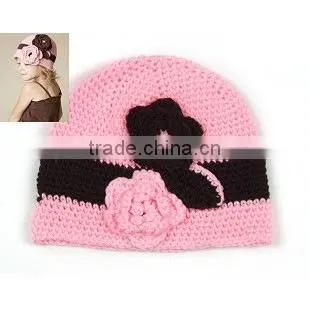 2015 Baby Flower Hat Winter Crochet Hats Handmade Knitted Hat/flower Crochet Baby Patterns photo-3