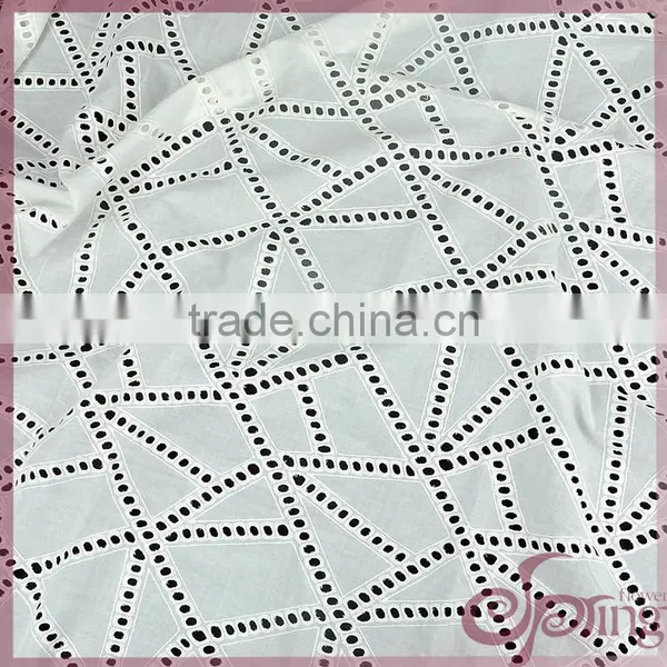 Geometric Cotton Embroidery Fabric, Hollow Out Embroidered Metallic Cotton Lace Fabric photo-4