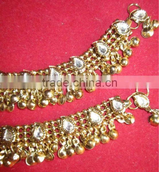 Gold Kundan Payal ANKLETS Pair Feet Bracelet photo-3