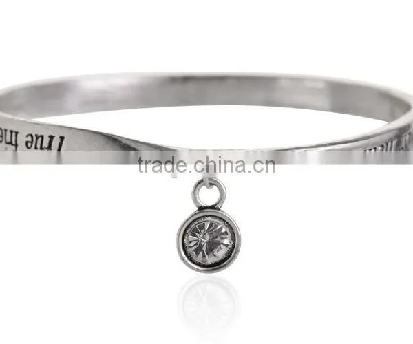 Fashion Rhinestone Moon Charm Bangle Happiness Saying Custom Engraved Bangles Family Love Twist Bangle photo-2