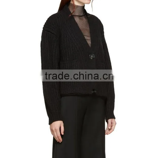 Solid Color Korean Sweater Thick Fashion Y-neck Collar With Button for Women photo-2
