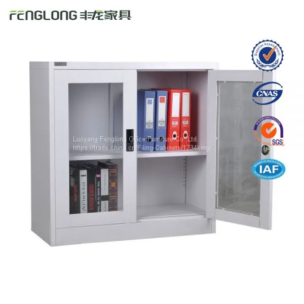 Two Swing Glass Door Steel Small Office Filing Cabinet photo-2