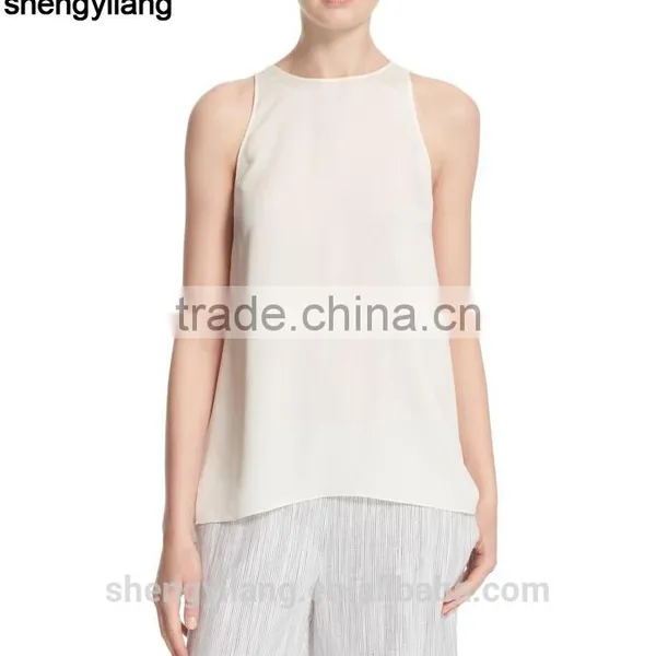 Women 100% Sleeveless Black White Navy Silk Simple Blank Tanktops/singlets photo-2