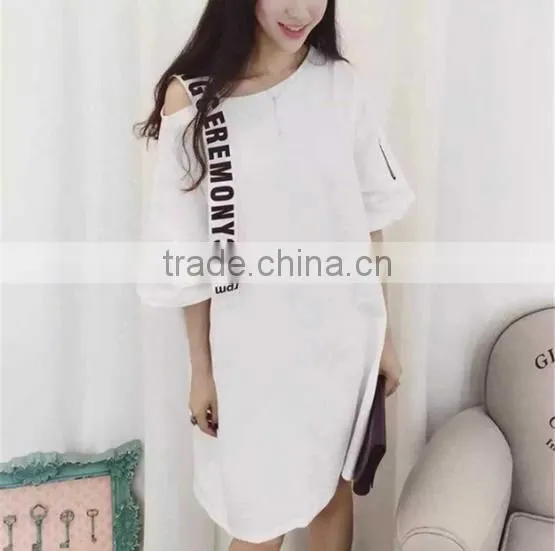 2017 Summer New European and American Personality Shoulder Strap Letters Loose Long T-shirt Women's Clothing photo-5
