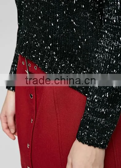 Ladies Cowl Neck Side Slit Loosev Fancy Knitting Patten Pullover Sweater for Wholesale photo-5