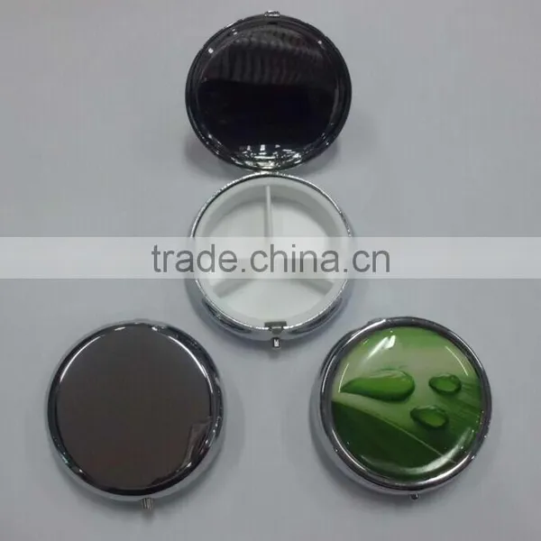 Round Pill Box With Mirror With Three Separate Space Cute Pill Boxes