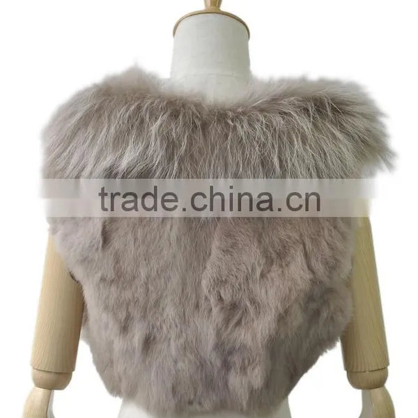 YR267 Ladies Rabbit and White Raccoon Belly Fur Vest photo-3