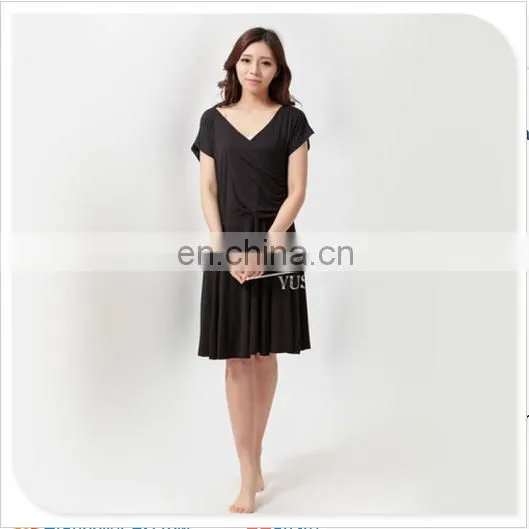 Bamboo Fiber Ladies Knee Above Summer Spring Pleated Dress photo-4