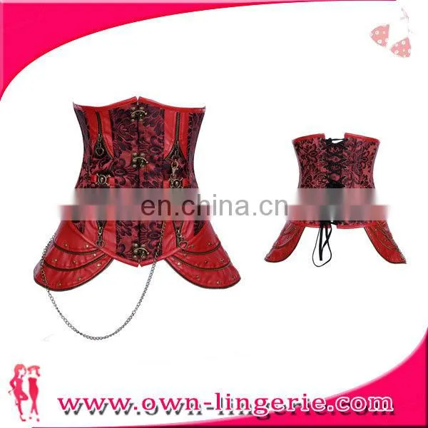 Women's Leather Steampunk Gothic Steel Boned Corset With Zipper photo-2