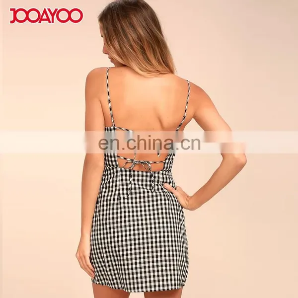 Latest Designs Black and White Plaid Dress Summer Casual Strap Mini Lady Dress photo-3