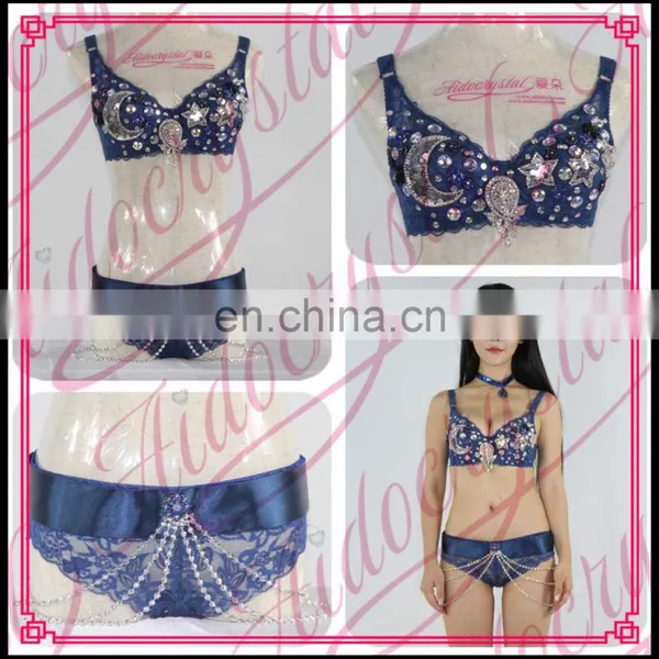 Aidocrystal Handmade Belly Dance Performance Egyptian Clothing Set Bra and Panty Belly Dance Wear