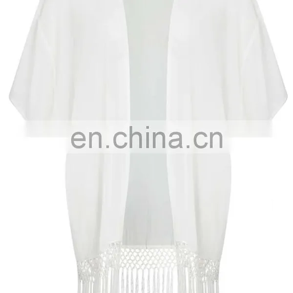 WOVEN FRINGED KIMONO Latest Beach Kimono Soft Polyester Fabric Embroidered Kimono photo-3