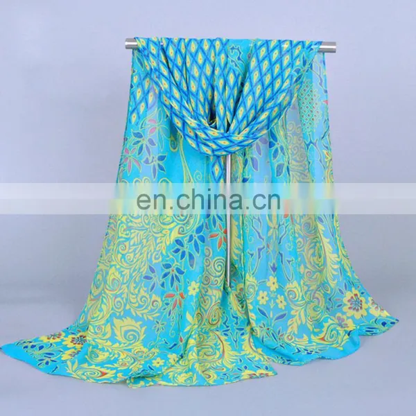 Hijab Women Peacock-olive Pattern Chiffon Silk Scarf Wholesale photo-4