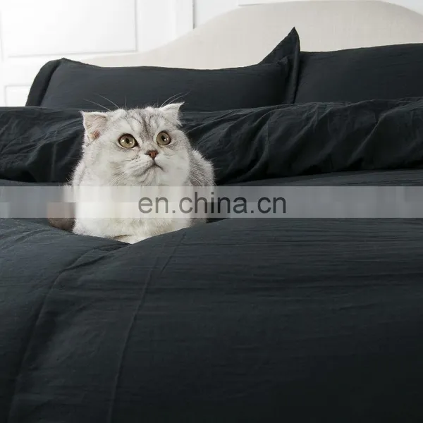 Soild Double Black Water Wash Microfiber Queen King Size Bedding Set Duvet Cover photo-6