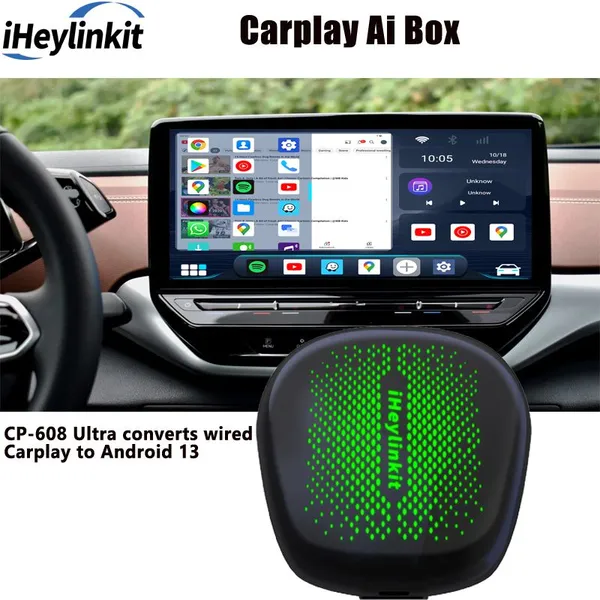 IHeylinkit Carplay Android 13 ai Box 128G Youtube/Netflix , Wireless CP AA USB Plug and Play