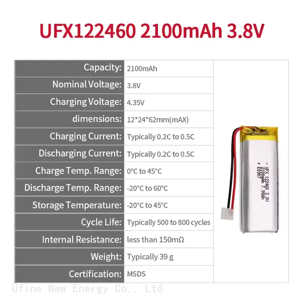 Customized Rechargeable Battery for Cordless Phone UFX 122460 2100mAh 3.8V Polymer Battery photo-2