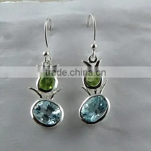 Judith ! Blue Topaz & Peridot 925 Sterling Silver Earring, Gemstone Silver Jewelry, 925 Silver Jewelry photo-6