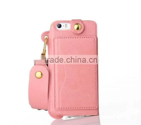 Anti Shock PU Back Stand Case for IPhone SE With String Leather Rubber Cover With Card Slot for IPhone 5 5s 5c MT-5764 photo-3