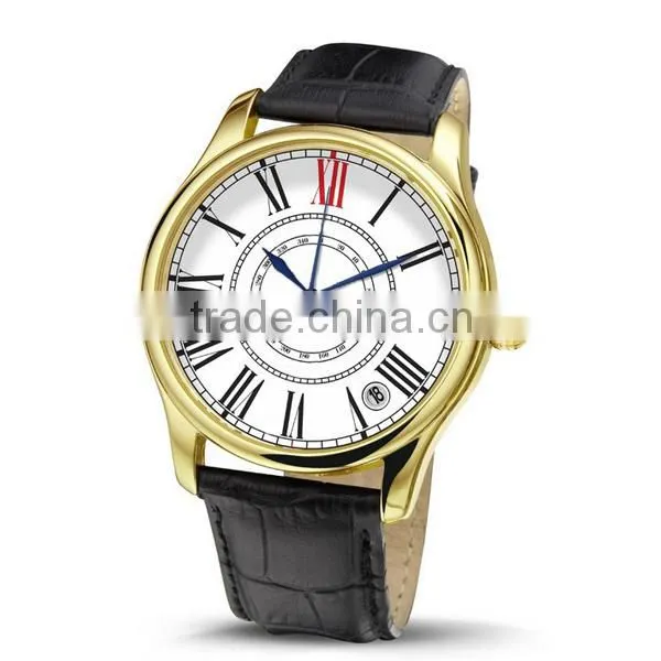2015 Trendy Design Stainless Steel Back Water Resistant Leather Band Factory Watch photo-4