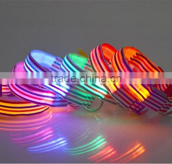 Sailor Nylon Stripe LED Luminous Pet Dog Collar 3 Size for Large and Small Dogs Puppy LED Flashing Collar Safety Night photo-2
