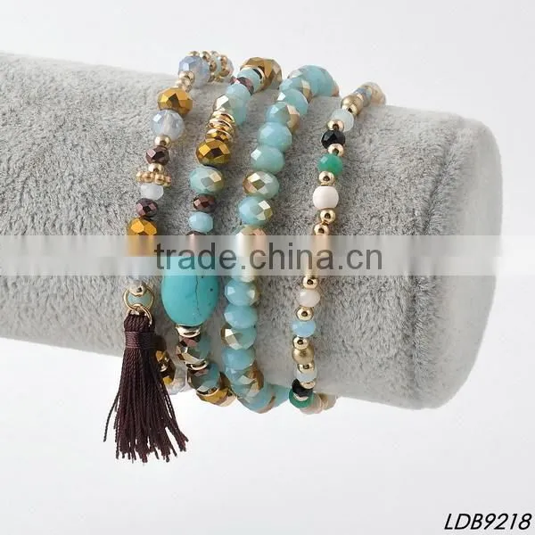 Black With White Circle 4sets Glass Beads Strands Bracelet photo-2