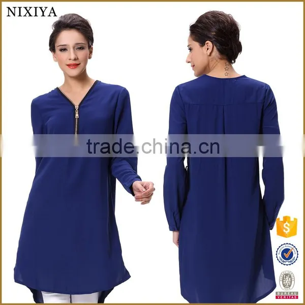 2016 Hot Sale Women Blue Chiffon Long Sleeve Top in China