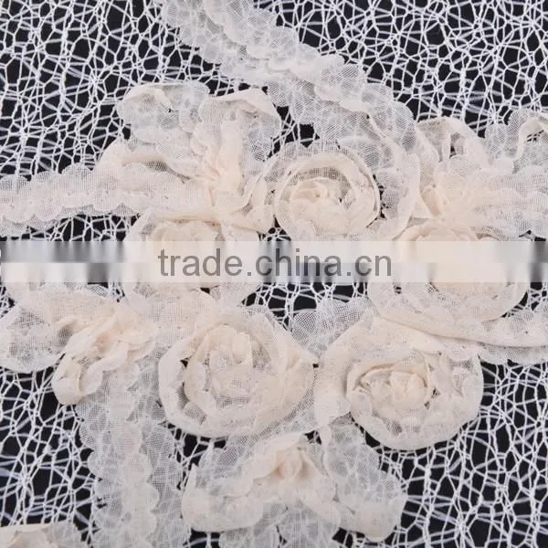 Superior Quality Netting Bottom Chiffon Ribbon Flower Embroidery Lace photo-4