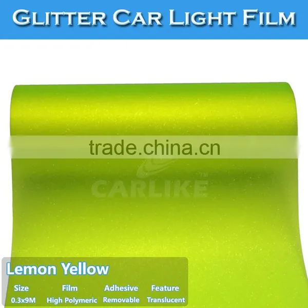 Most Populal Glitter Lemon Yellow Car Headlight Wrapping Sticker Foil photo-3