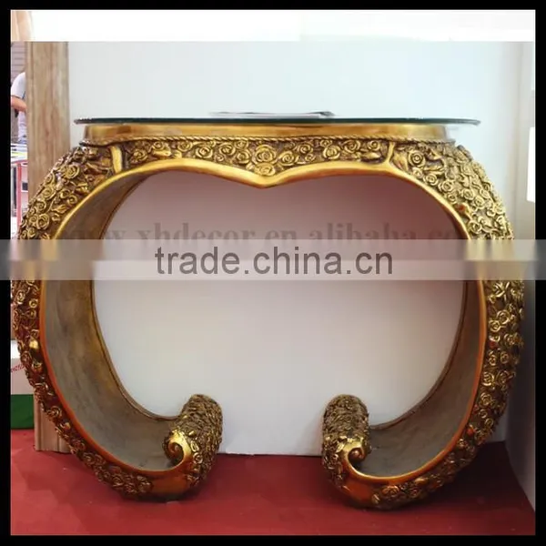 Antique Gold Color Glass Top Luxury Console Table Set Hallway Console Table With Mirror