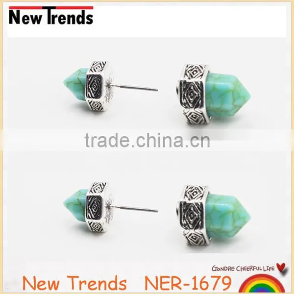 Newest Fashion Double Geometrical Turquoise Earring Stud Hot Sale photo-2