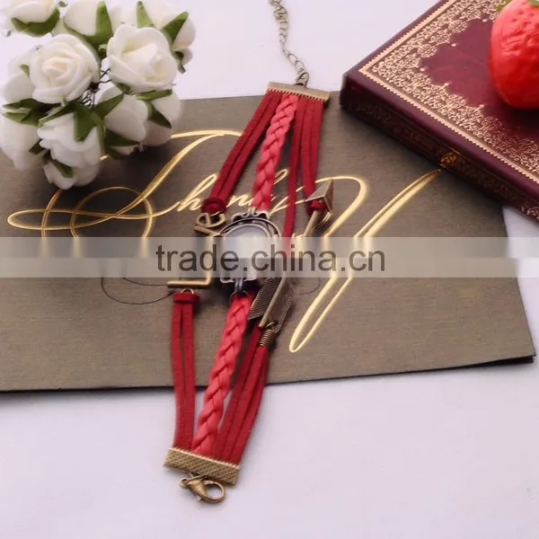 <<<2016 Vintage Excellent Clasps Woven Quartz Bangle Wrap For Unisex Love Gift Fashion Adjustable Leather Bracelets Watch / photo-2