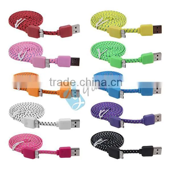For Samsung Note 3 S5 Power Cord USB 3.0 Flat Braided USB Cable